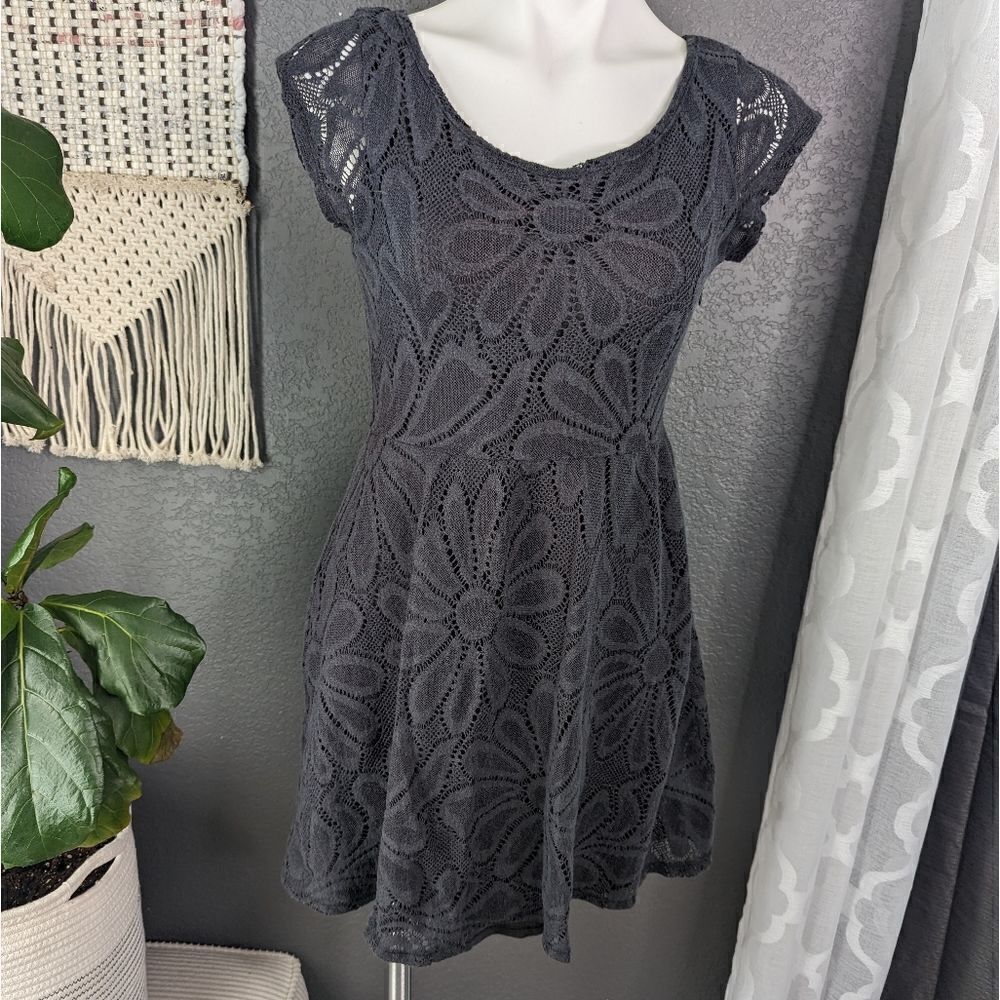 Anthropologie Deletta Stretchy Lace Skater Gray Dress